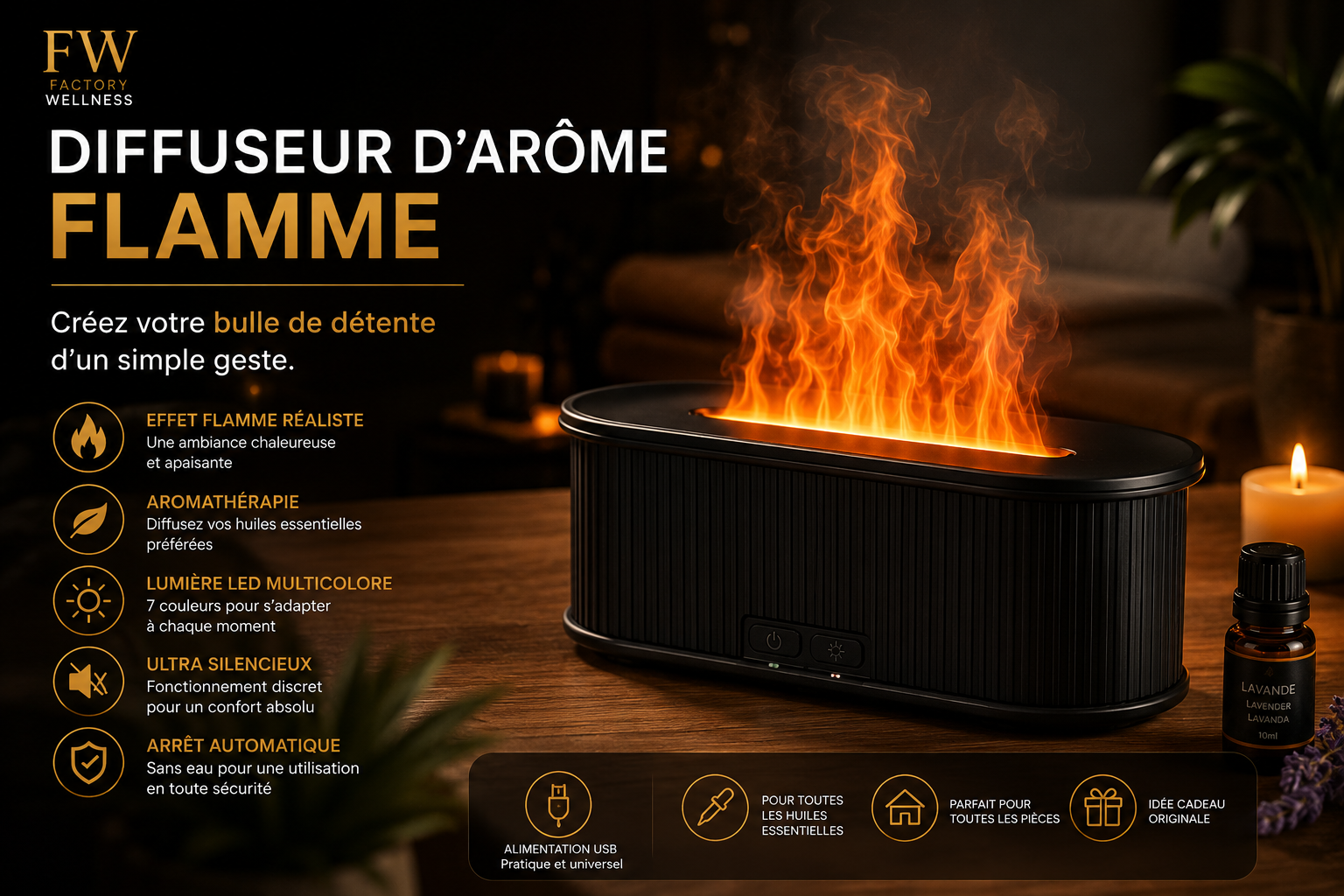 Diffuseur d'Arômes Flamme Premium – Factory Wellness